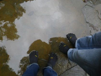 picture of our feet in our barefoot toe shoes